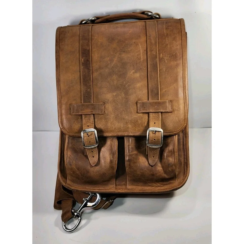 Diaz Heavy Leather Backpack Shoulder Bag Mens Womens‎ Brown Adjustable VTG